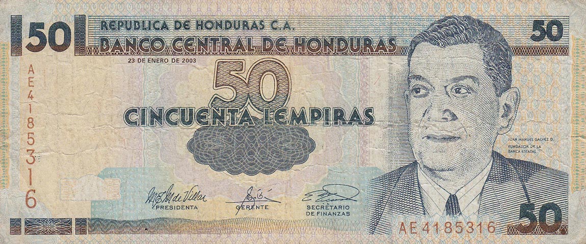 Front of Honduras p88b: 50 Lempiras from 2003