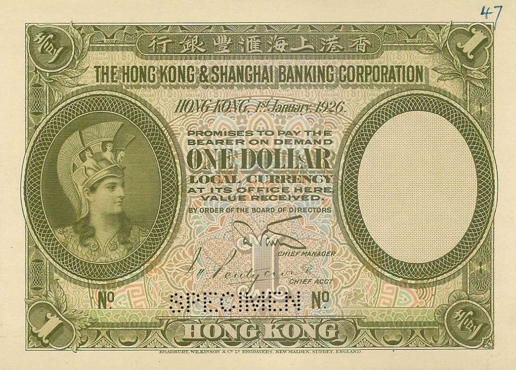 Front of Hong Kong p172ct: 1 Dollar from 1926