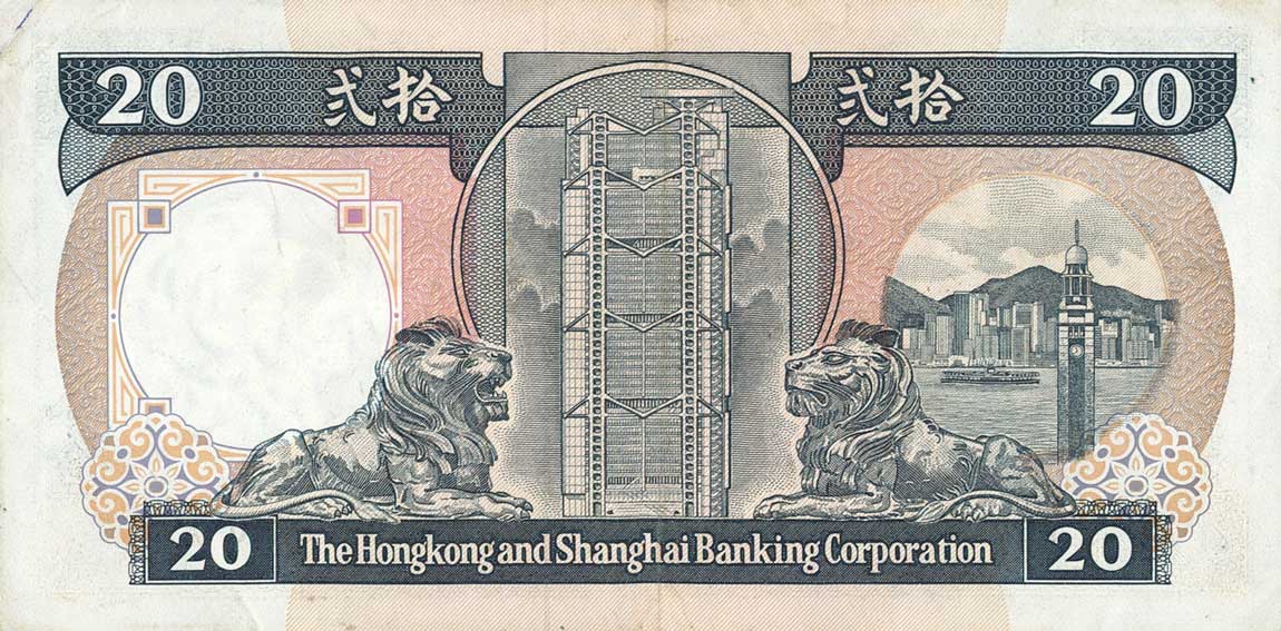 Back of Hong Kong p192c: 20 Dollars from 1989