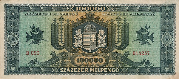 Back of Hungary p127: 100000 Milpengo from 1946