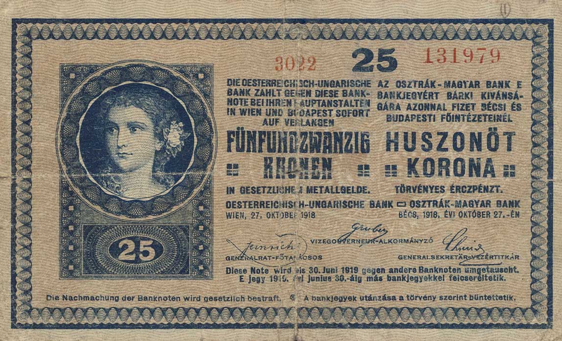Front of Hungary p12: 25 Korona from 1918