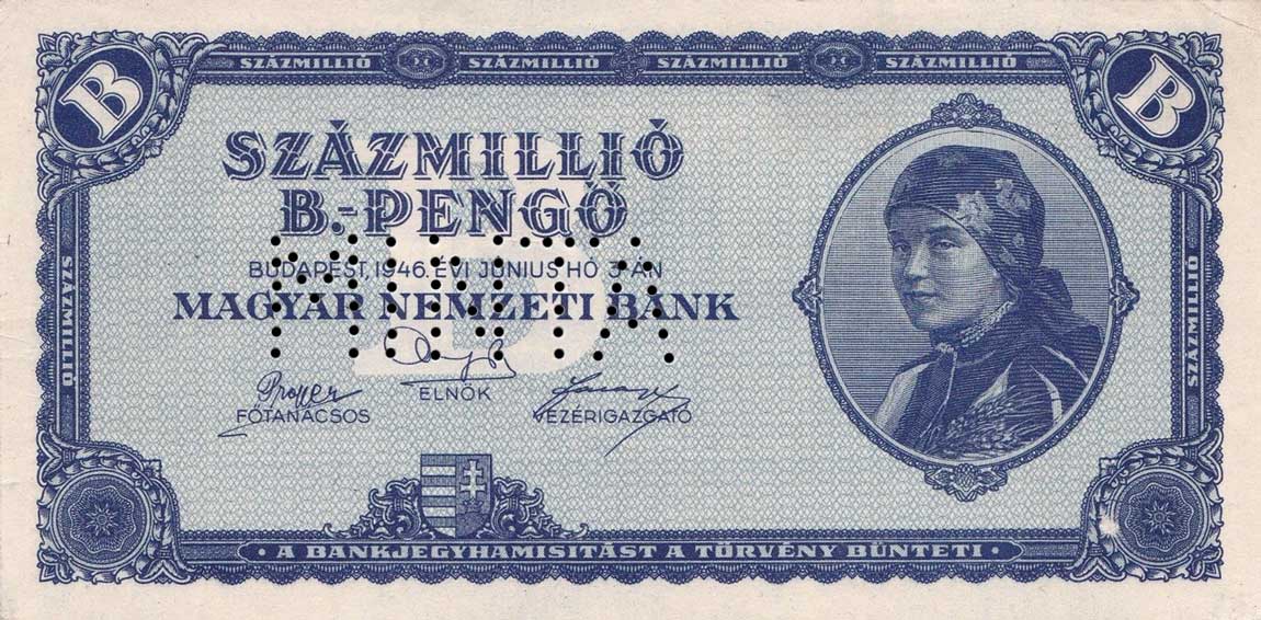 Front of Hungary p136s: 100000000 BPengo from 1946