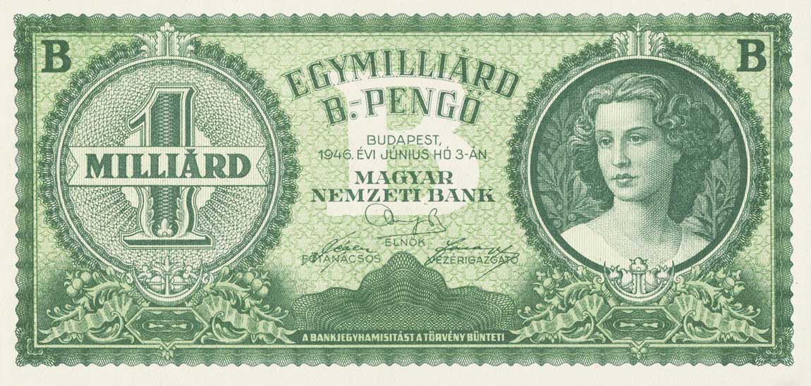 Front of Hungary p137: 1000000000 BPengo from 1946