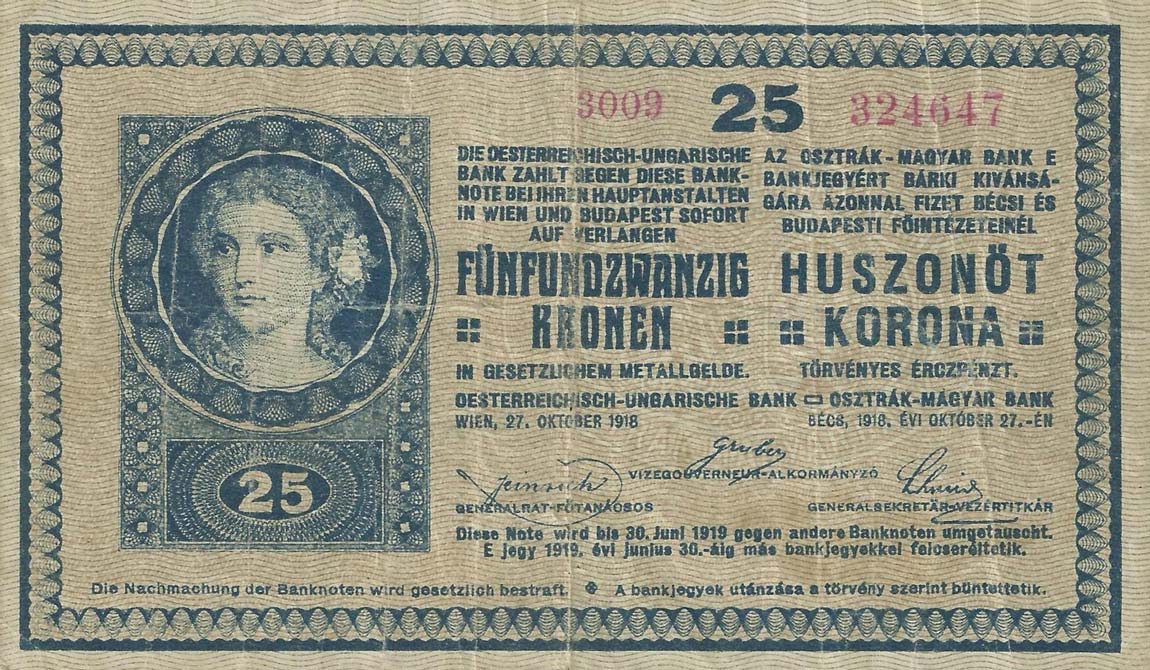 Front of Hungary p13: 25 Korona from 1918