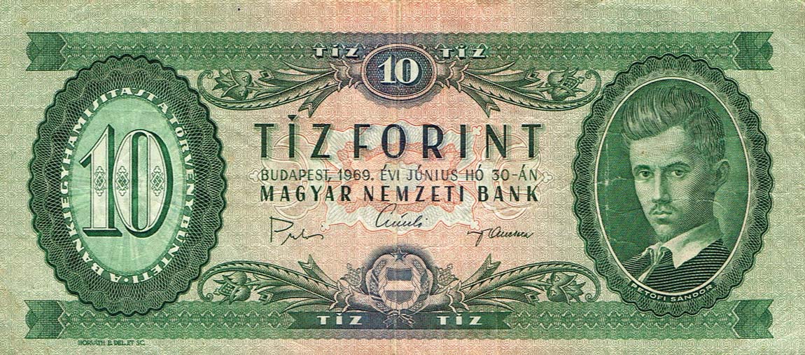 Front of Hungary p168d: 10 Forint from 1969