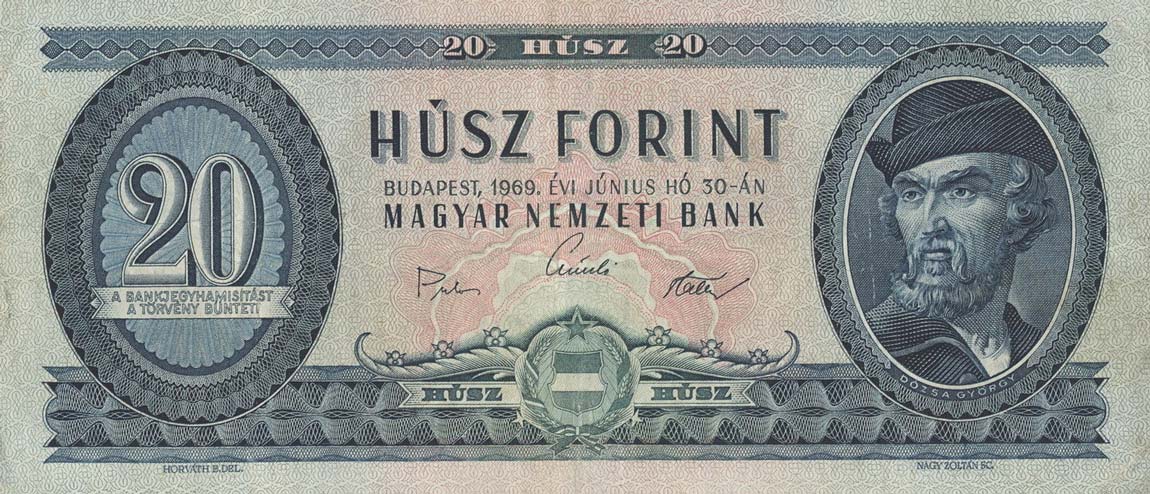 Front of Hungary p169e: 20 Forint from 1969