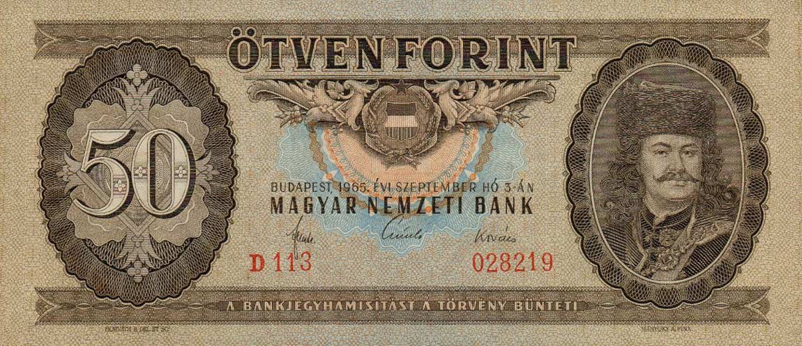 Front of Hungary p170a: 50 Forint from 1965