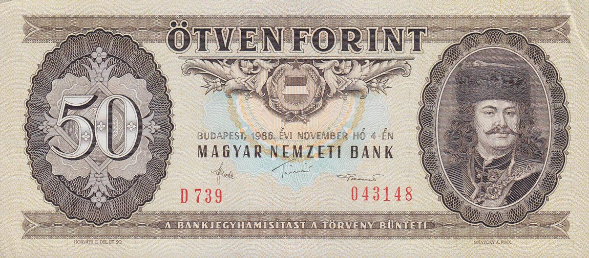 Front of Hungary p170g: 50 Forint from 1986