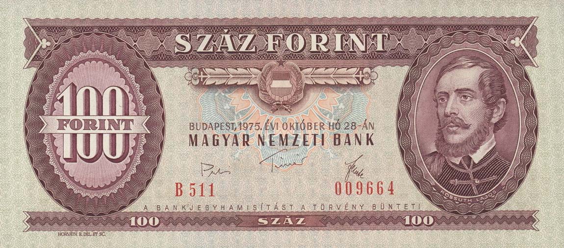 Front of Hungary p171e: 100 Forint from 1975