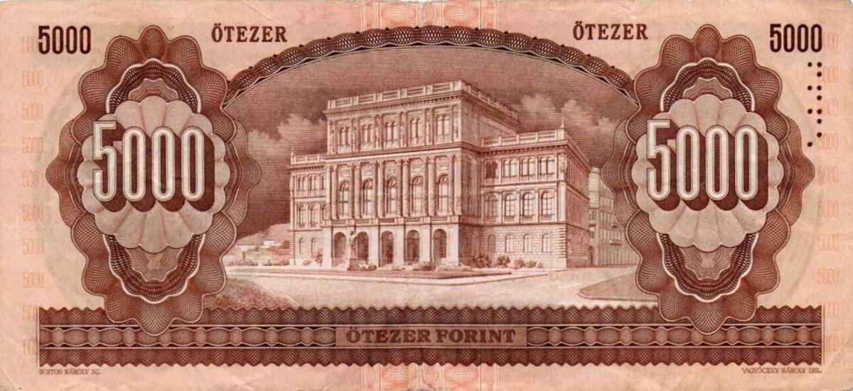 Back of Hungary p177d: 5000 Forint from 1995