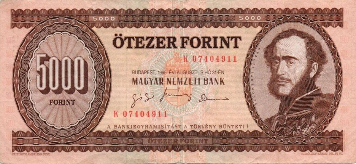 Front of Hungary p177d: 5000 Forint from 1995