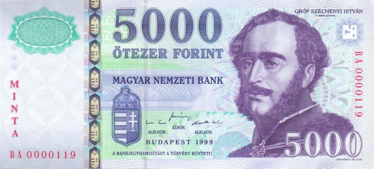 Front of Hungary p182s: 5000 Forint from 1999
