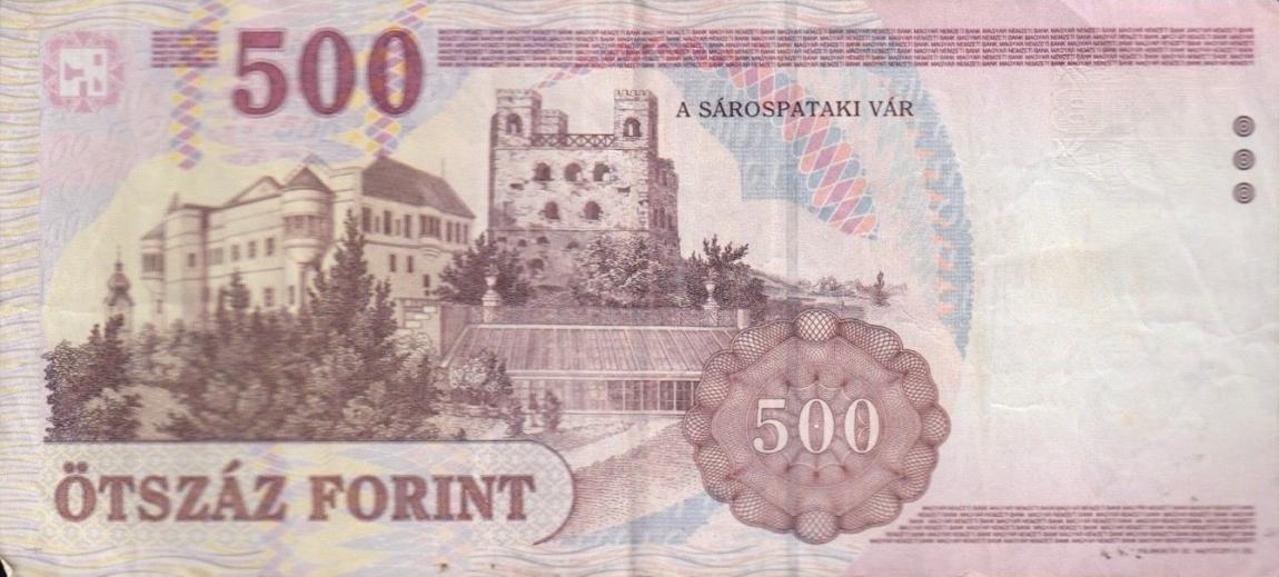 Back of Hungary p188b: 500 Forint from 2002