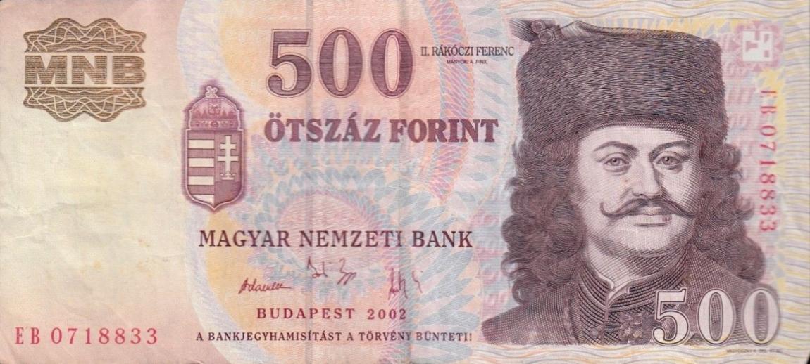 Front of Hungary p188b: 500 Forint from 2002
