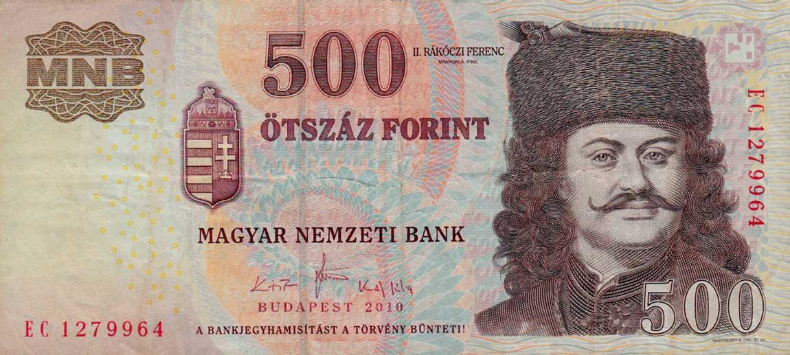 Front of Hungary p196b: 500 Forint from 2008