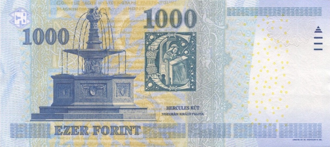 Back of Hungary p197c: 1000 Forint from 2011