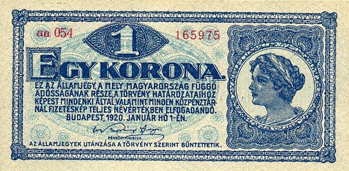 Front of Hungary p57: 1 Korona from 1920