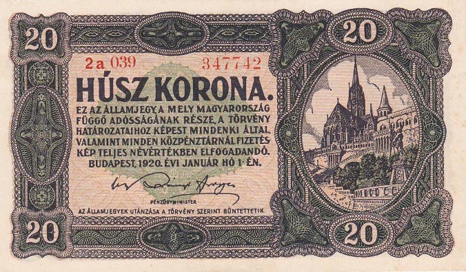 Front of Hungary p61: 20 Korona from 1920