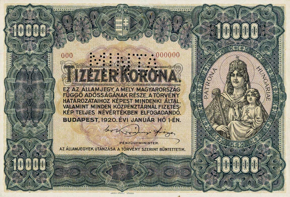 Front of Hungary p68s: 10000 Korona from 1920