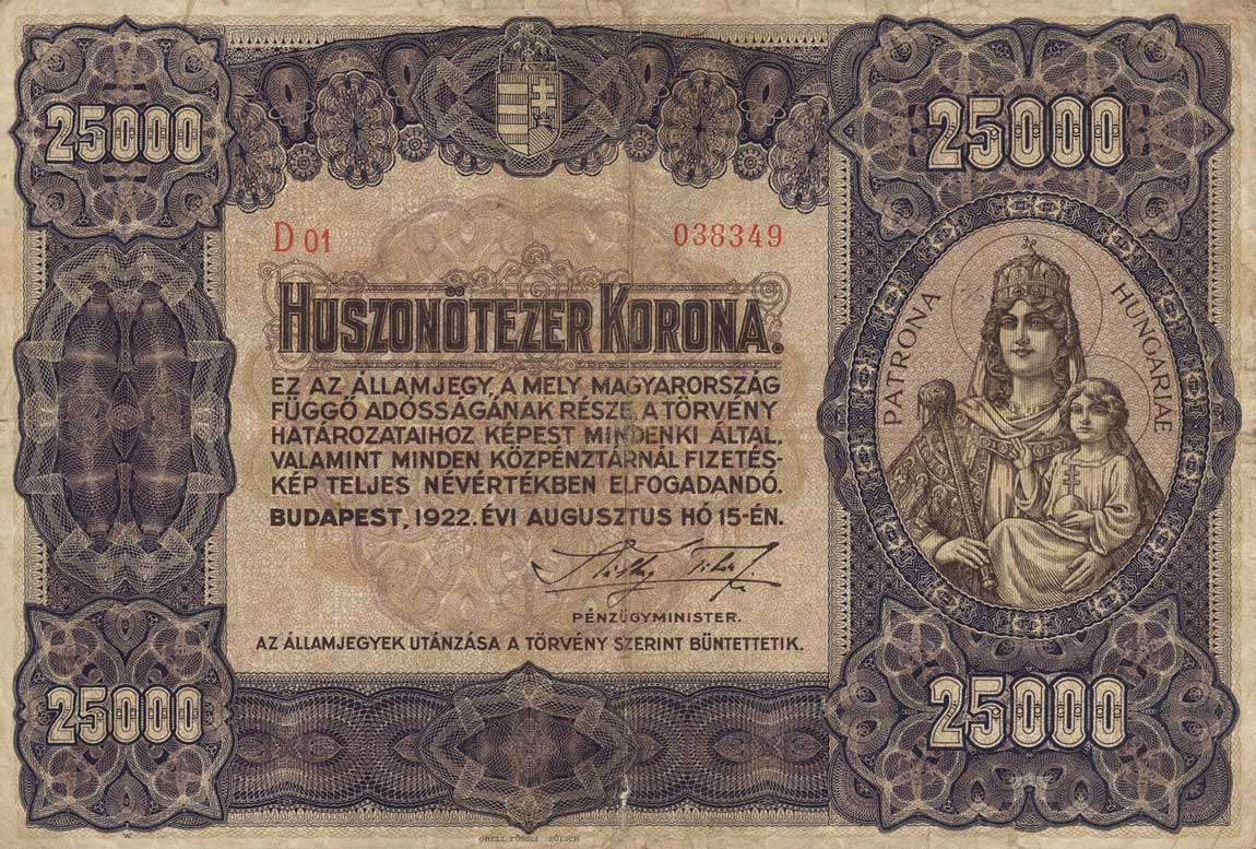 Front of Hungary p69a: 25000 Korona from 1922
