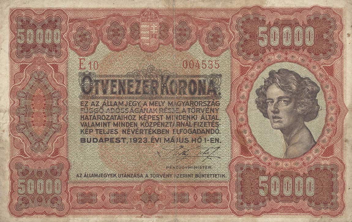 Front of Hungary p71a: 50000 Korona from 1923