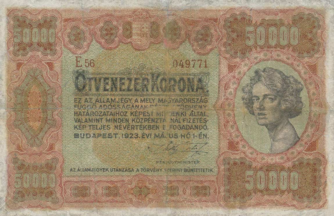 Front of Hungary p71b: 50000 Korona from 1923