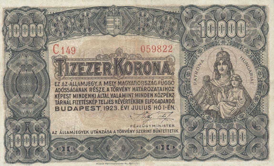 Front of Hungary p77a: 10000 Korona from 1923