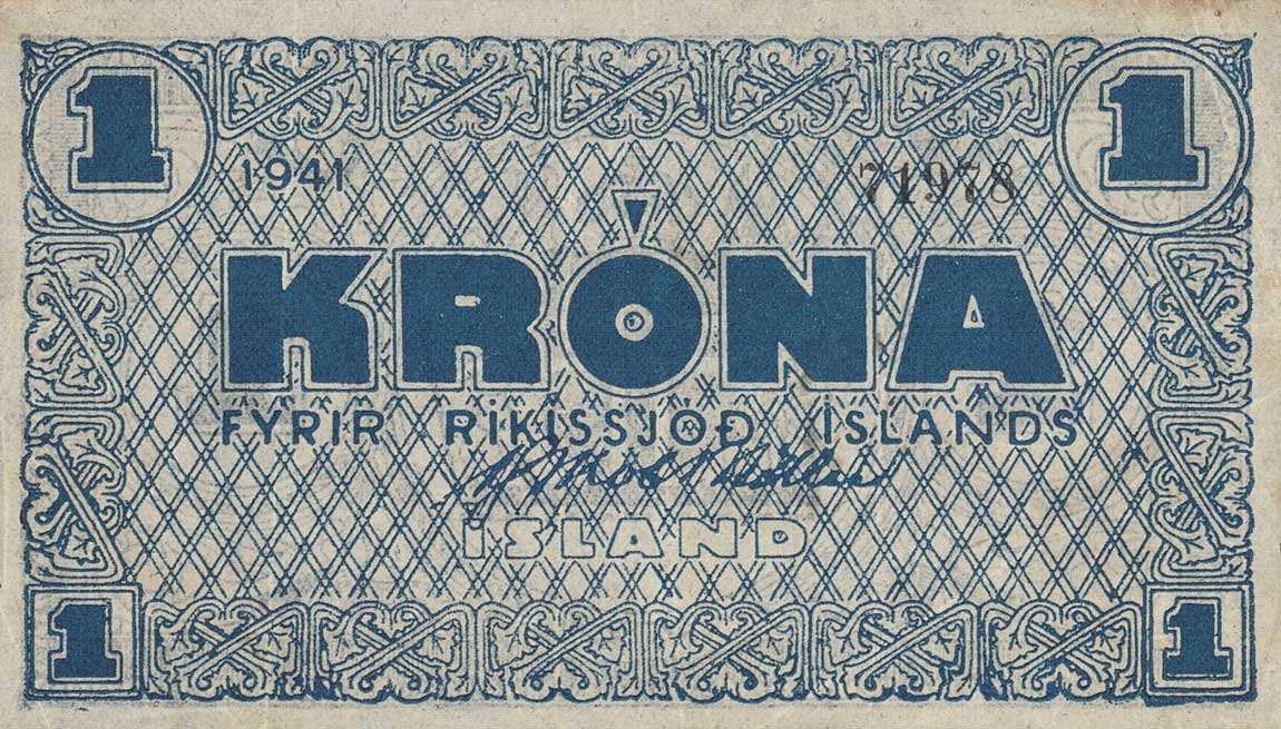 Front of Iceland p22a: 1 Kronur from 1941
