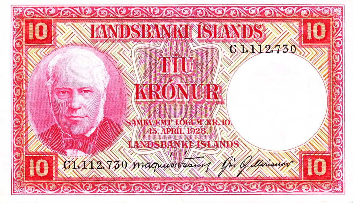 Front of Iceland p33b: 10 Kronur from 1928
