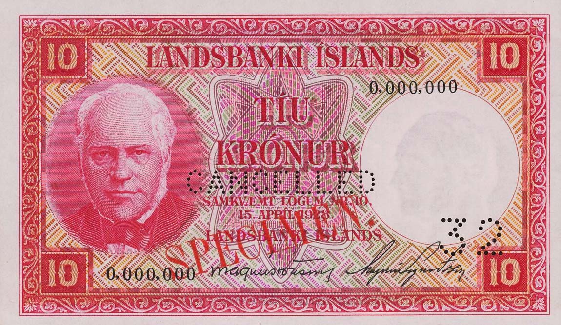 Front of Iceland p33s: 10 Kronur from 1928
