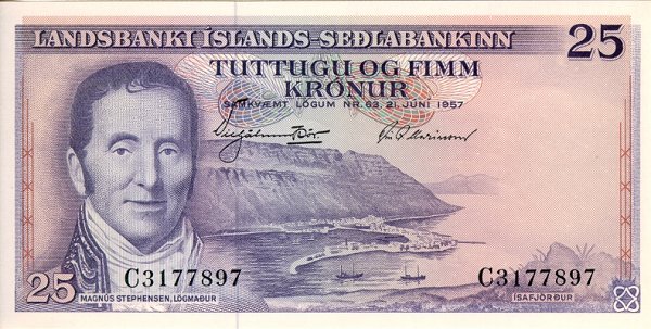 Front of Iceland p39a: 25 Kronur from 1957