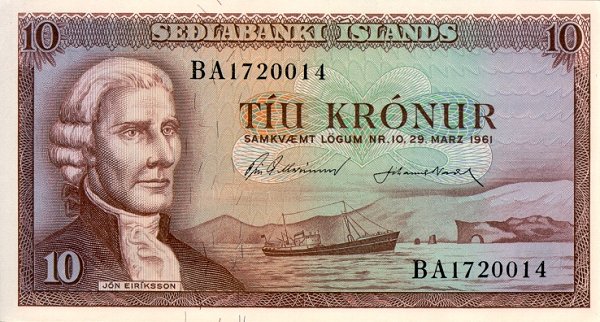 Front of Iceland p42a: 10 Kronur from 1961
