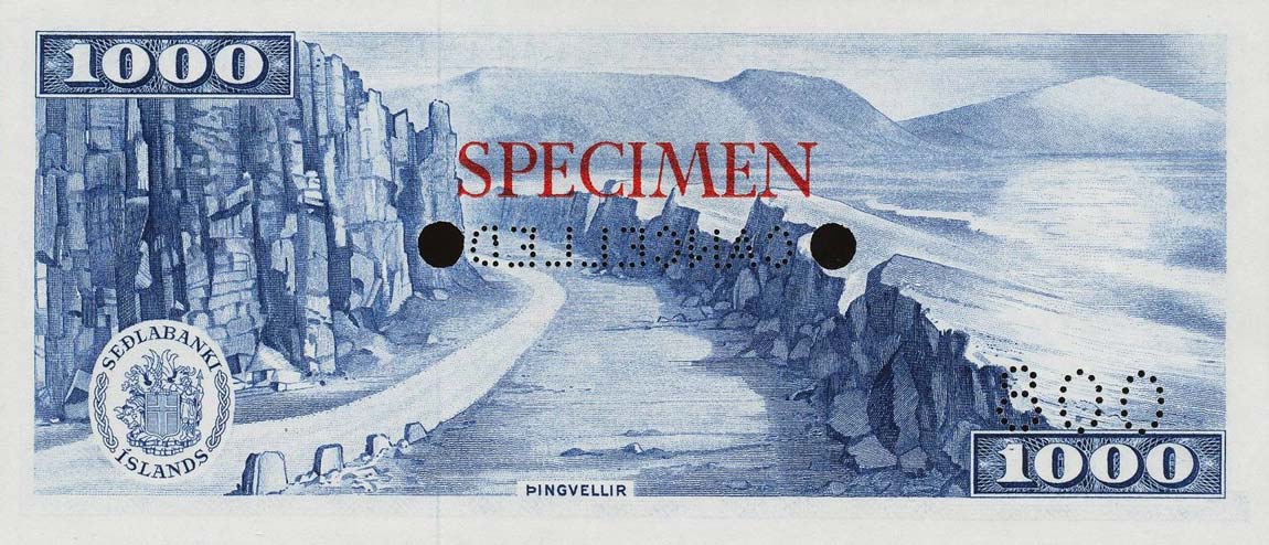 Back of Iceland p46s: 1000 Kronur from 1961