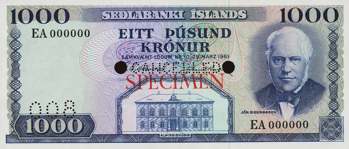 Front of Iceland p46s: 1000 Kronur from 1961