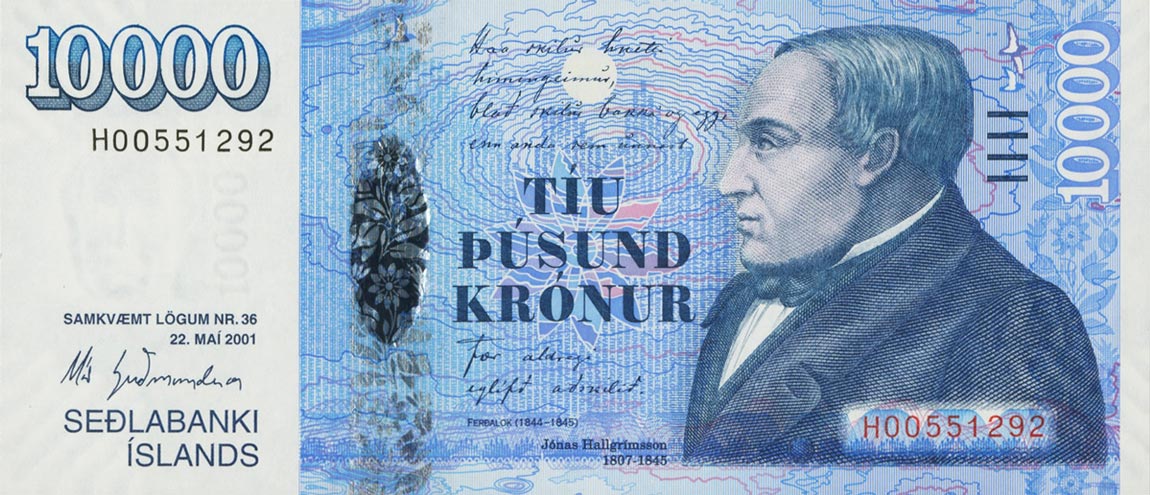 Front of Iceland p61A: 10000 Kronur from 2001