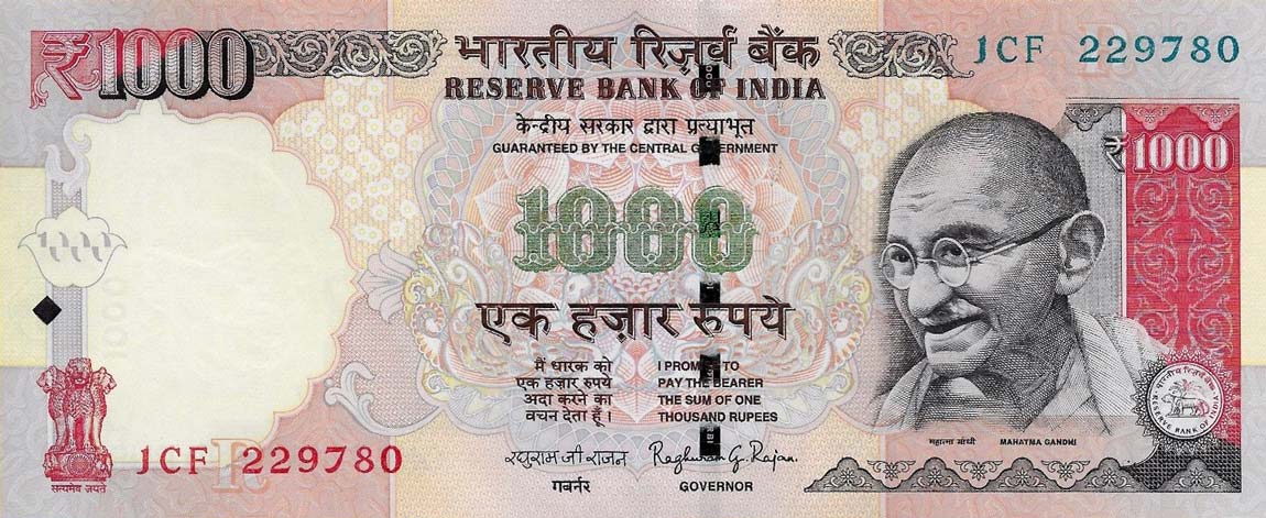 Front of India p107q: 1000 Rupees from 2015