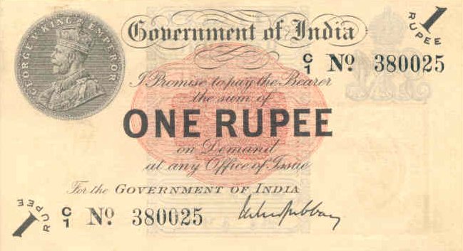 Front of India p1a: 1 Rupee from 1917