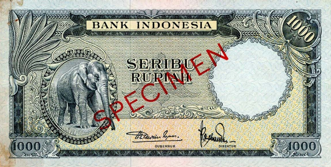Front of Indonesia p53s: 1000 Rupiah from 1957
