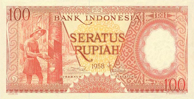 Front of Indonesia p59: 100 Rupiah from 1958