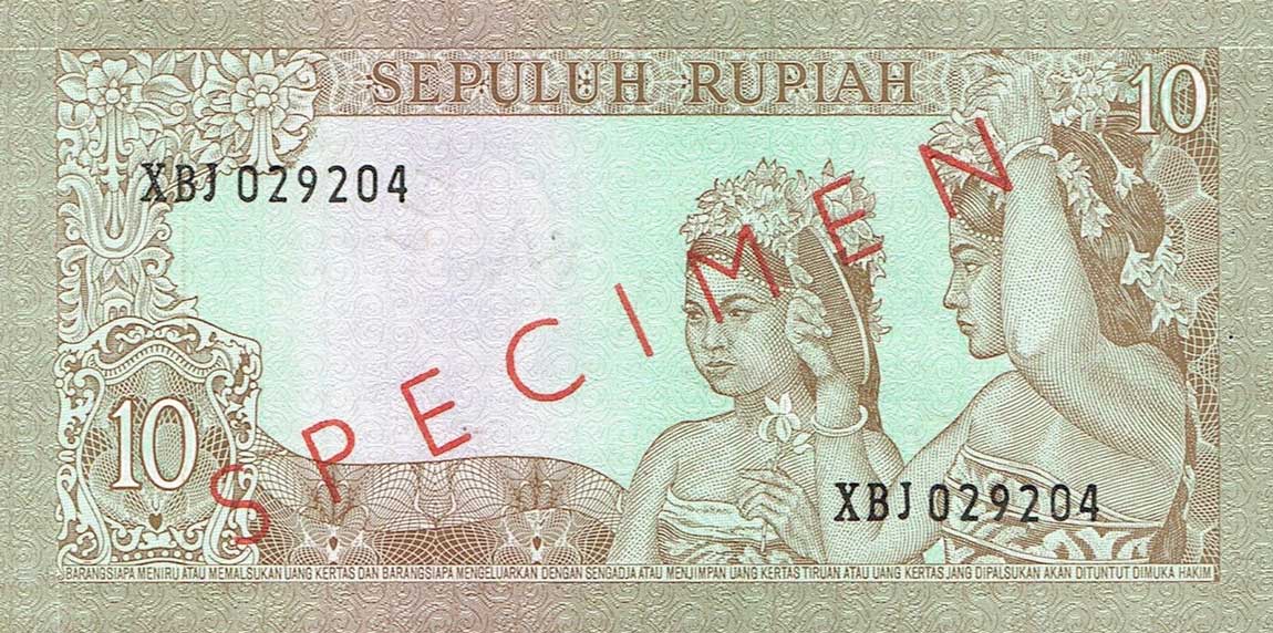 Back of Indonesia p83s: 10 Rupiah from 1960