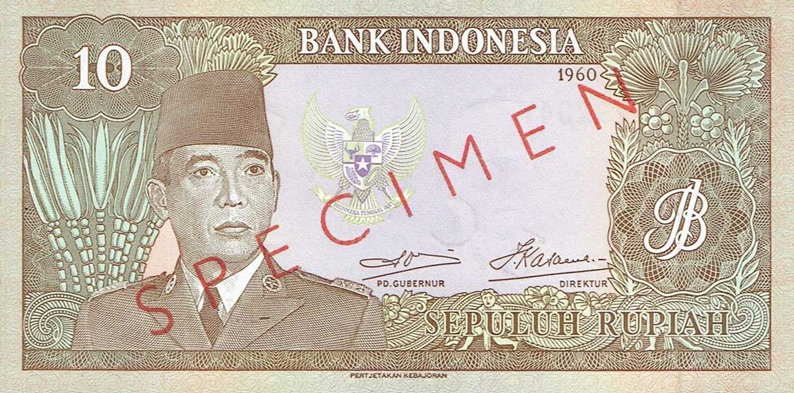 Front of Indonesia p83s: 10 Rupiah from 1960
