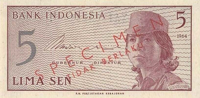 Front of Indonesia p91s: 5 Sen from 1964