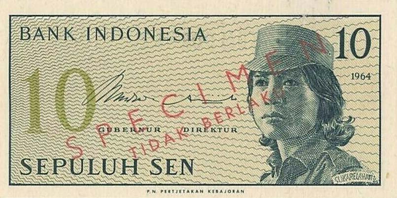 Front of Indonesia p92s: 10 Sen from 1964
