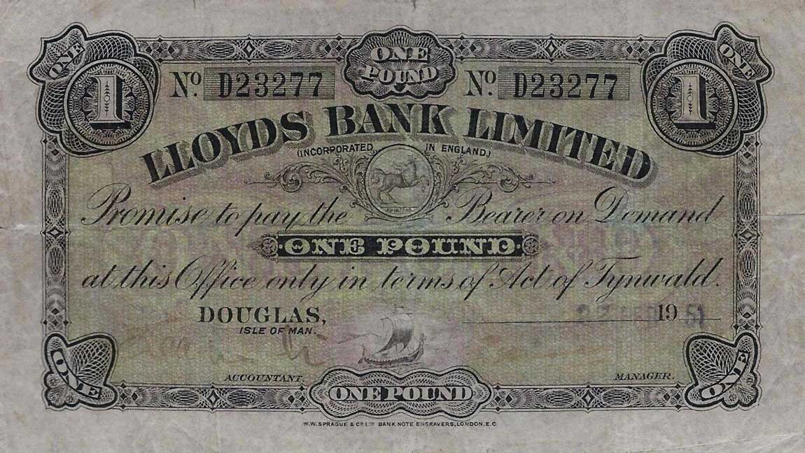 Front of Isle of Man p12b: 1 Pound from 1951