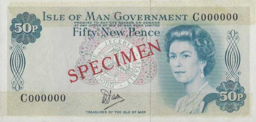 Front of Isle of Man p33s: 50 New Pence from 1979