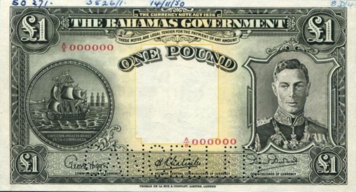 Front of Bahamas p11s: 1 Pound from 1936