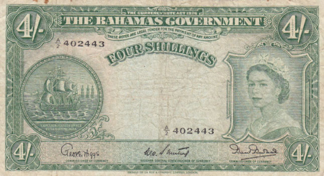 Front of Bahamas p13b: 4 Shillings from 1953