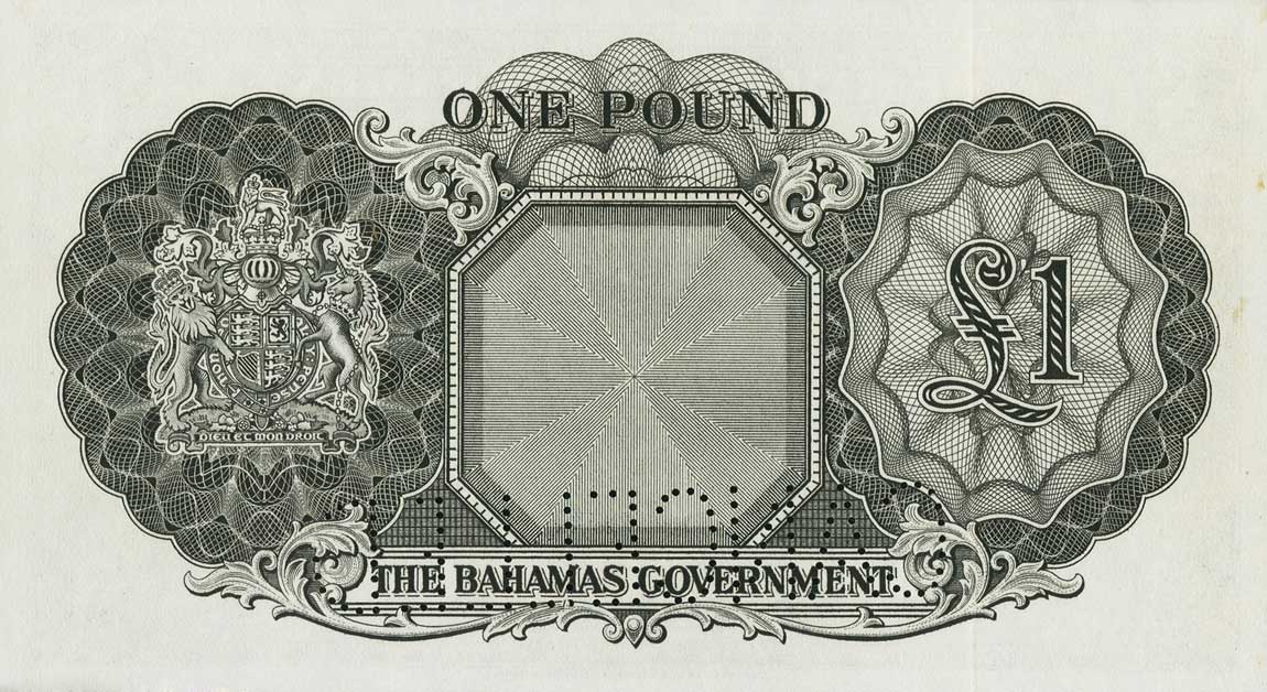 Back of Bahamas p15s: 1 Pound from 1953