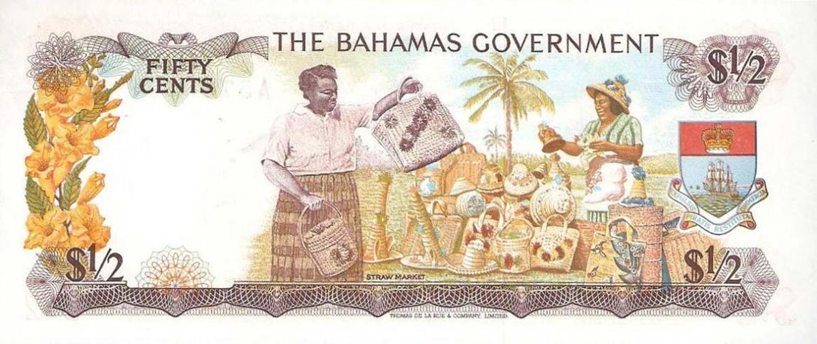 Back of Bahamas p17a: 0.5 Dollar from 1965