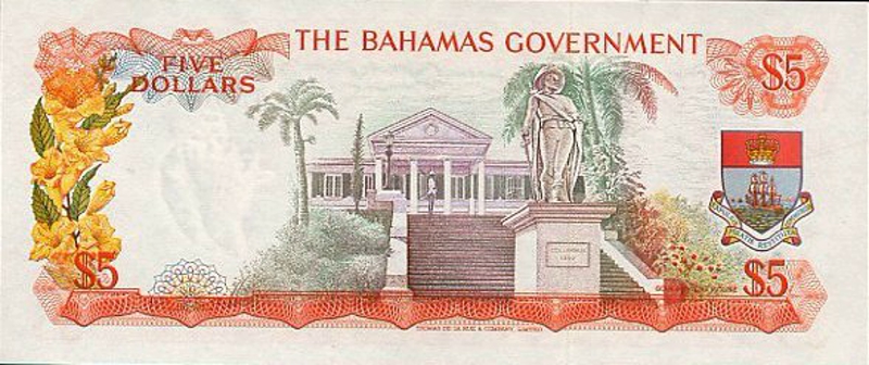 Back of Bahamas p20b: 5 Dollars from 1965